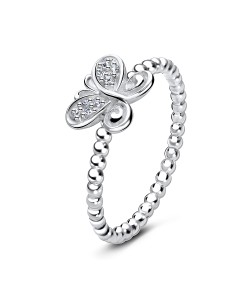 Pretty Butterfly Crystal Rhinstones Silver Ring NSR-2902